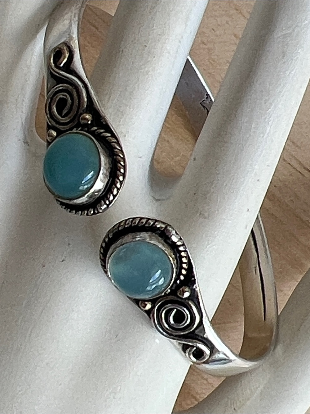 Sterling Silver Open Cuff Bracelet with Aqua Blue Stone - Picture 6 of 6